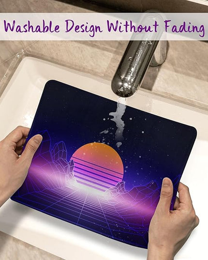 Neon Wireframe Sunset Mountain Mouse Pad Square Mouse Mat Non-Slip Rubber Base Mousepad with Stitched Edge, Portable MousePads for Desk Computers Laptop Office, 9.5x8 Inches