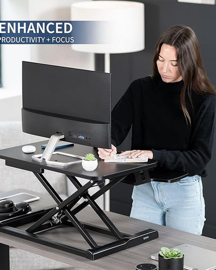 VIVO 26 inch Desk Converter, K Series, Height Adjustable Sit to Stand Riser, Dual Monitor and Laptop Workstation with Keyboard Tray, Black, DESK-V026KB