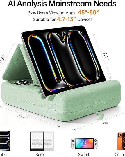 TpeeTeek Tablet Pillow Stand with Storage, Foldable iPad Holder for Lep, Bed, Sofa, and Desk - Soft Pad Dock with Pocket and Stylus Mount Compatible with 4-13" iPad Pro/Air/Mini, Galaxy Tab, Kindle