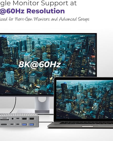 Thunderbolt 4 Dock – 21-Ports Laptop Docking Station Dual Monitor for MacBook Air/Pro (M1–M4), Windows & Chrome – Dual 4K or Single 8K Display, 40Gbps Speed, 90W Charging, USB-C/A Hub