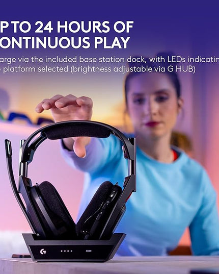 Logitech G Astro A50 Multi-Platform Wireless Gaming Headset + Base Station for PS5/Xbox/PC: PLAYSYNC Audio Switcher, <16bit/48kHz (Console), <24bit/48kHz (PC), 24hr Battery, 2.4GHz & BT - White