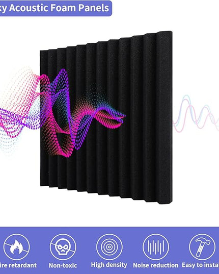12 Pack Sound Proof Foam Panels Studio Acoustic Foam Panels,1" X 12" X 12"Soundproof Wall Panels with Self-Adhesive,Fire-Proofed Soundproofing Wedges,Acoustic Treatment Foam for Home-Black