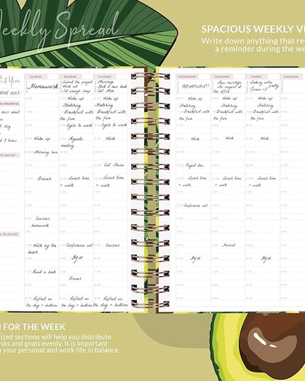 PLANBERRY Hourly Schedule Planner Premium – Undated Weekly Organizer with Time Slots & Monthly Budget – Time Management, Goal Setting, to-Do List & Habit Tracker –6.9″x8.5″(Avocado Green)