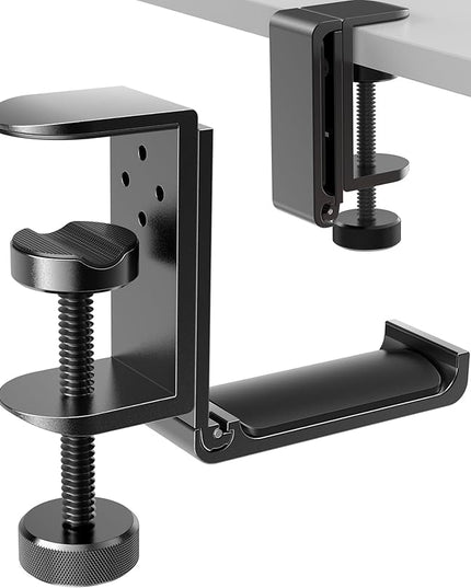 New Foldable Headphone Stand Hanger Holder Aluminum Headset Soundbar Stand Clamp Hook Under Desk Space Save Mount, Universal Fit Gaming Headphones, Black