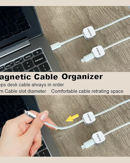 Magnetic Cable Clips Cord Organizer Holder,10-Pack Cable Management Cord Clips,Adhesive Phone Cable Wire Charger Cord Holder For Nightstand Desk Charging Cords Wall Car Desktop Office (10, white)