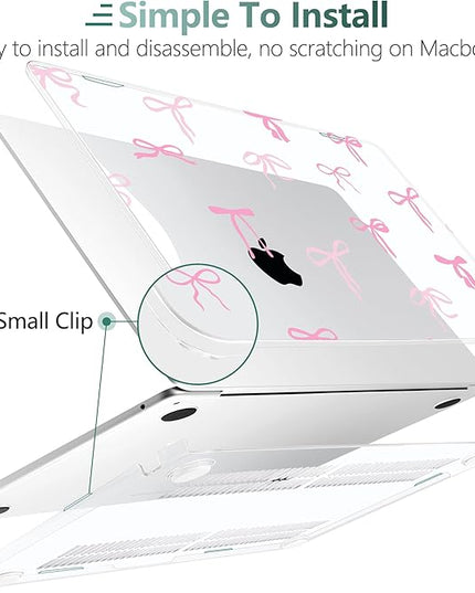 DONGKE for M4 MacBook Air 13.6 Inch Case 2025 2024 2023 2022 Model A3240 A3113 A2681 M3 M2 Chip, Plastic Hard Shell Case Cover with Touch ID for MacBook Air 13 Inch M4 - Pink Bows