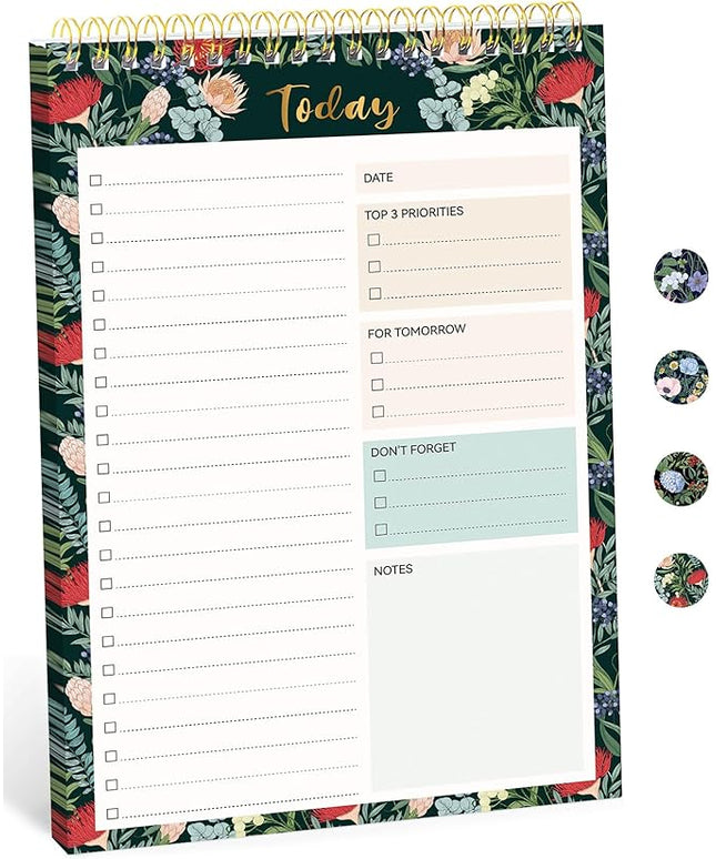 Taja To Do List Notepad - To Do List Notebook for Work with 52 Sheets, 9.8" x 6.5", Undated Daily Planner Perfect for Daily Tasks and Goal Setting, Notepad Suitable for Office, Home & School - Sage Blossom