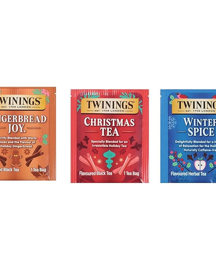 Twinings Winter Tea Collection, Limited Edition Holiday Gift Box, 20 Count (Pack of 3), Includes Christmas Tea, Winter Spice, and Gingerbread Joy, Enjoy Hot or Iced, 60 Teabags