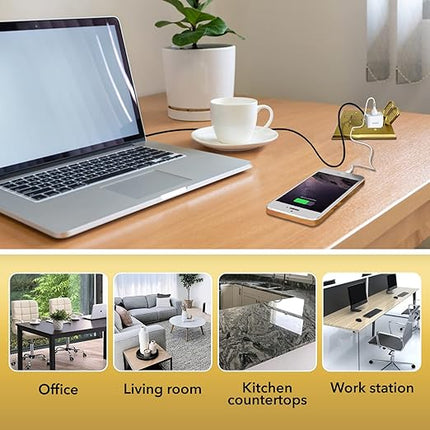 SLFB-2G-TR20-BR 20A Receptacle Outlets, Tamper Resistant Electrical Floor Box with Flip Lid and Brass Cover, Retractable Recessed Socket for Kitchen, Countertops & Floors