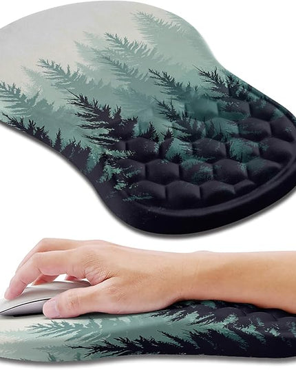Hokafenle Ergonomic Mouse Pad Wrist Support, Wrist Rest Mousepad for Carpal Tunnel Pain Relief with Integrated Memory Foam Slope Massage Bulge (11.8x7.9 inch,Forest