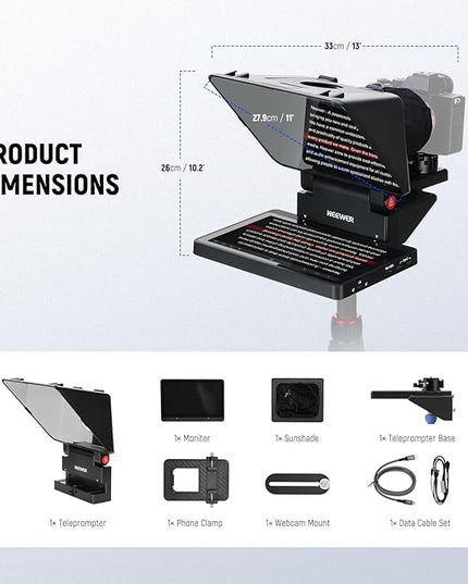 NEEWER 2 in 1 Teleprompter 11 Inch with Monitor for Windows MacOS, Supports Screen Mirroring, Portable Prompter for Camera Mobile Phone Webcam for YouTube Twitch Live Streaming Conference, X11
