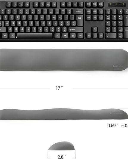 UnivoColors Design-Wave Keyboard Wrist Rest, Artificial Sheepskin+Memory Foam+Ergonomic+Anti-Slip Gel, Resilience Support During Work and Gaming,Keyboard Accessory,Grey