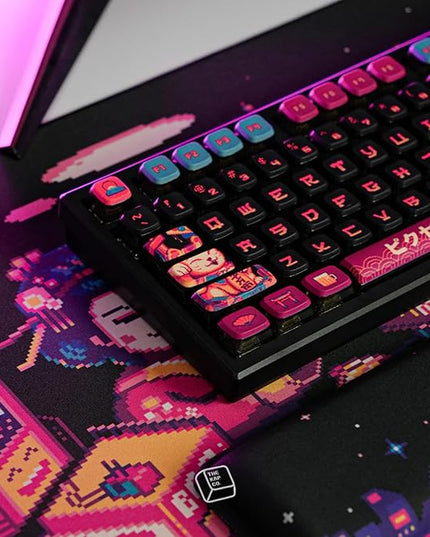 x Pixel Jeff Neon Japan Keycap Set, 120 Keys ASA PC PBT Keycap Set, Dye Sub Shine Through 4-Sided Crystal Key Caps, Japanese Style Keycaps for MX Switches Mechanical Keyboard