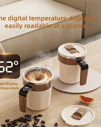 Self Stirring Coffee Mug,Heated Coffee Mug Rechargeable with Temperature Display,Fun Coffee Mug Warmer,Suitable for Beverages Such Coffee,Milk,Cocoa (White)