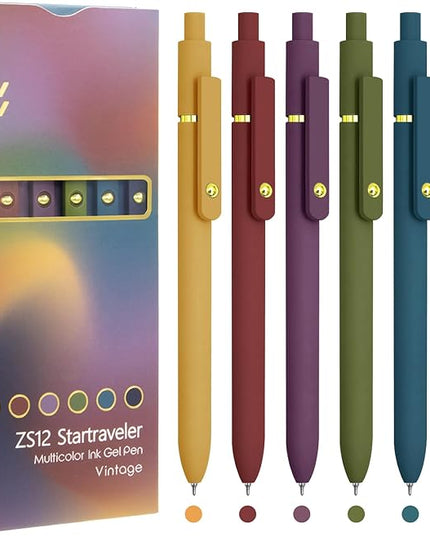UIXJODO Colorful Pens, 6 Pcs Colored Pens Fine Point Smooth Writing Pen, 0.5mm Colored Ink Gel Pen for Journaling Note Taking Writing, Office School Supplies Gifts for Women (6 Pcs Gold Vintage)