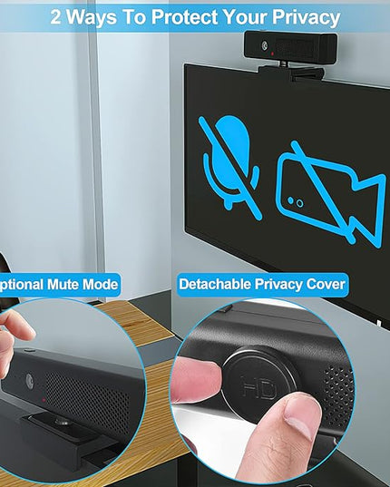 ROTOPATA Webcam with Speakers and Mic, Full HD 1080P/30FPS Computer Camera for Streaming Video Conference , 4 Noise-Cancelling Mics, Privacy Cover, 90°FOV, USB-A, Webcam for PC Desktop Monitor Laptop