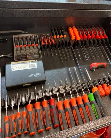 ToolBox Widget Screwdriver Organizer Pro Series 4.0 – Magnetic Holder for Tool Drawers – Modular Toolbox Organizer System – Tool Storage for Professional & DIY Mechanics - 6 Pack, 72 Holders