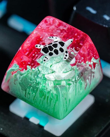 Sea Turtle Artisan Keycap Magenta Teal Coral Ocean R1 SA Profile Custom Sea Creatures Keycaps 1U ESC Handmade Gaming Resin Key Cap Cherry MX Switch Compatible Mechanical Keyboard Turtle Lover Gift