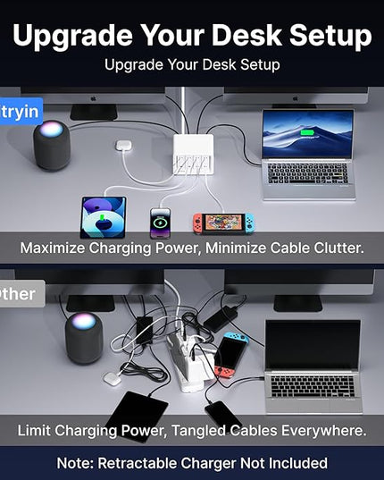 Gitryin 8-in-1 Power Strip with Multiple Outlets,1020J Desktop Charging Station with 8 AC for Home Office, 3.28ft Heavy Duty Extension Cord with Flat Plug, White