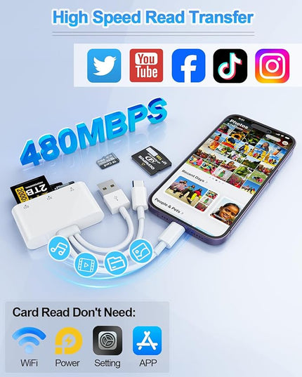 XD Card Reader, SD Memory Card Reader for iPhone, Lightning+USB A+USB C to SD/TF/XD Picture Card Reader 3 in 1 Digital Camera Adapter for iPhone 17/16/15/14/iPad/PC/Android Multi iPhone Reader