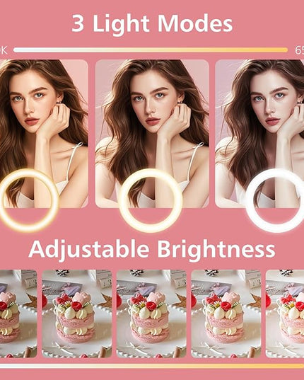 22" Large Ring Light with Stand,Foldable LED Big Ring Light Tripod for iPhone Phone Ipad, 75" Tall Tripod Touch Screen,Wireless Remote for Live Stream,YouTube,TikTok Video Shooting Pink