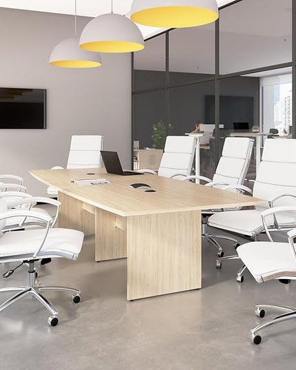 Bush Business Furniture 120-inch Office Conference Table with Wood Base, Boardroom Meeting Space for 10 Users, Natural Elm