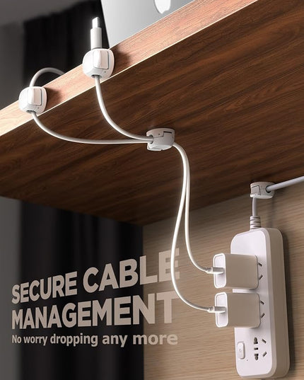 8Pack Cord Organizer [Dual Spring & Clasp] [Max Stability] Cable Clips, Chfeila Cord Holder, Desk Cable Management, Adhesive Wire Organizer for Home Office Desktop Nightstand Car Table Wall - White