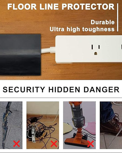 6.5Ft Floor Cord Cover Silicone Cable Protector Easy to Install Wire Organizer and Hider Ideal Extension Cord Cover for Home, Office, Garage (Black-6.5Ft)