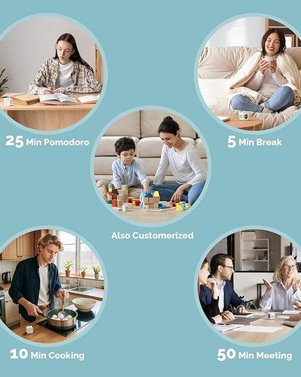 KADAMS Pomodoro Cube Timer Productivity Visual Timer 5/10/25/50 Min Customize Timer, Rotating Countdown Countup, Mute - for Work Study Cook Workout Kitchen Classroom for Kid (White)