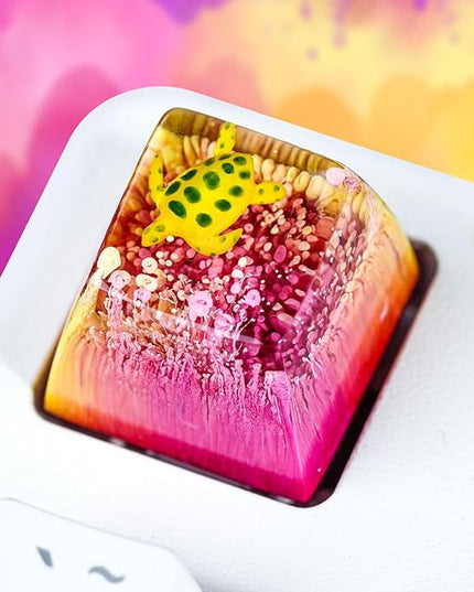 Sea Turtle Artisan Keycap R1 Yellow and Magenta Ocean SA Profile Custom Sea Creatures Keycaps 1U ESC Handmade Gaming Resin Key Cap Cherry MX Switch Compatible Mechanical Keyboard Turtle Lover Gift
