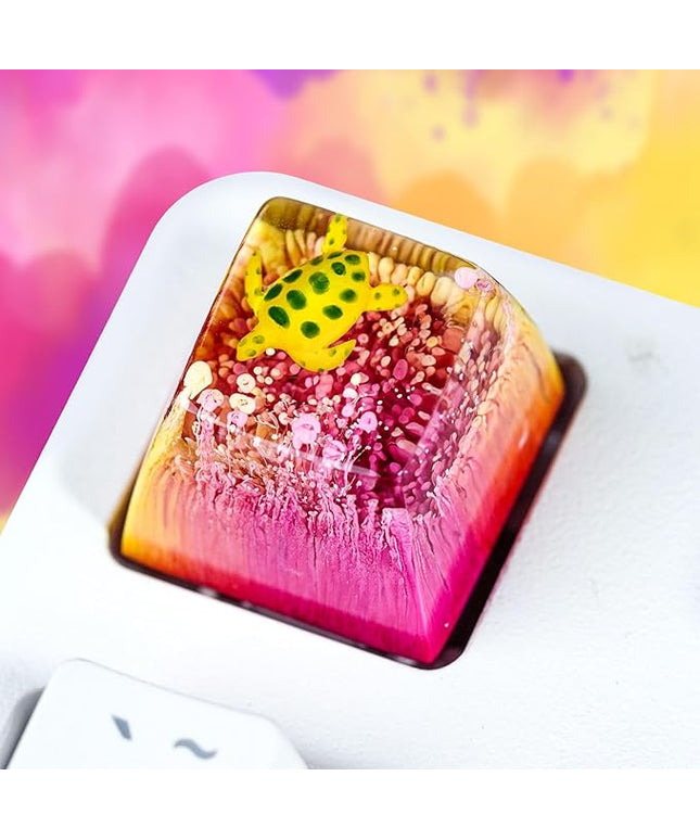Sea Turtle Artisan Keycap R1 Yellow and Magenta Ocean SA Profile Custom Sea Creatures Keycaps 1U ESC Handmade Gaming Resin Key Cap Cherry MX Switch Compatible Mechanical Keyboard Turtle Lover Gift