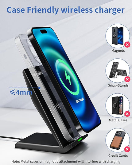 Fast Wireless Charger for Samsung, Wireless Charging Stand Desk Phone Charger Stand with PD 20W USB C Plug Adapter for Samsung Galaxy S24 Ultra S24+ S23 S22 S21 S20, Pixel 8 7 Pro, iPhone 17 16 15 14