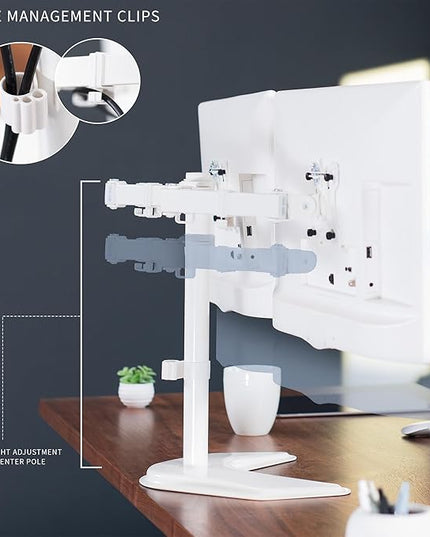 VIVO Dual LED LCD Monitor Mount, Free-Standing Desk Stand for 2 Screens up to 27 Inch, Fully Adjustable Arms with Max VESA 100x100mm, Extra Large Base, White, STAND-V002FW