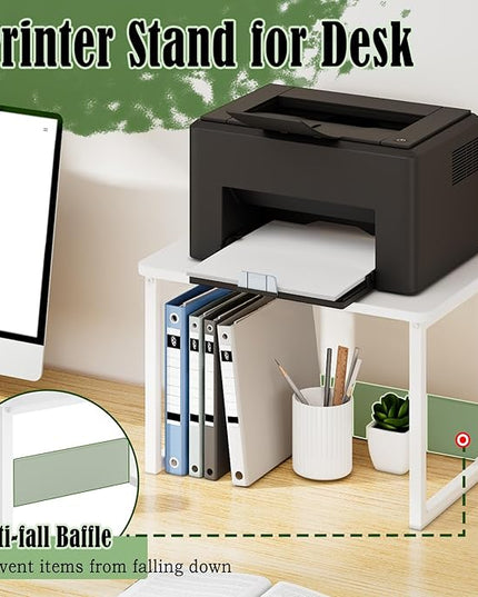 MARTY Printer Stand with Storage for Desk, Desktop Printer Stand Shelf Organzier for Home/Office Heavy Duty Printer Riser Under Desk Small Printer Table for Fax Machine Copier Scanner(White)