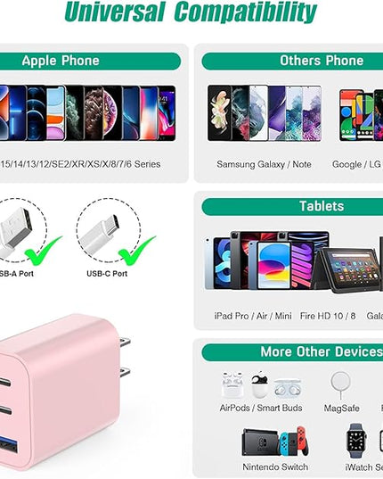 35W USB C Charger Block [3-Pack] Apple iPhone 17 Wall Plug Fast Charging Block, 3-Port PD+QC Power Adapter Multiport Brick Type C Charger for iPhone 17/Air/16/16 Pro/15/15 Pro/Pro Max/Plus/14/13/12