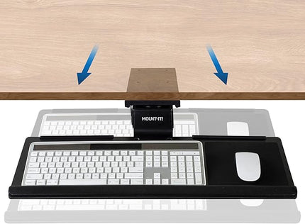 Mount-It! Under Desk Keyboard Tray – Adjustable Slide-Out Keyboard Drawer with Tilt & Swivel, 26.4" One-Piece Platform with Wrist Rest, Ergonomic Pull-Out Keyboard Holder