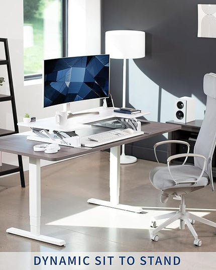 VIVO 48 inch Height Adjustable Large Stand Up Desk Converter, V Series, Quick Sit to Stand Tabletop Dual Monitor Riser Workstation, White, DESK-V048VW