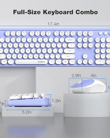 MOFII Wireless Keyboard and Mouse Combo, Computer Full Size 2.4G Plug and Play Wireless Typewriter Retro Round Keyboard and Mouse Set for Windows, Computer, Desktop, PC, Notebook - (Light Purple)