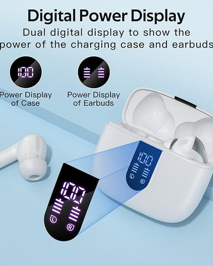TAGRY 2 Sets X08 White and Phantom Purple Bluetooth Headphones True Wireless Earbuds 60H Playback Ear Buds with Wireless Charging Case in-Ear Earbuds with Mic