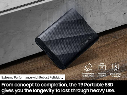 SAMSUNG T9 Portable SSD 4TB, USB 3.2 Gen 2x2 External Solid State Drive, Seq. Read Speeds Up to 2,000MB/s for Gaming, Students and Professionals,MU-PG4T0B/AM, Black (pack of 1)