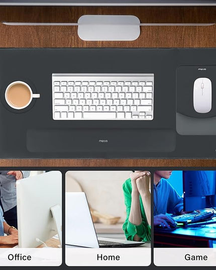 MOSISO Keyboard Mouse Pad Set, Large Gaming Mouse Pad&Rectangular Keyboard Wrist Rest&Mousepad with Wrist Rest&Coaster, Ergonomic Non-Slip&Easy Typing Pad with Curved Silicone Lining, Slate Gray