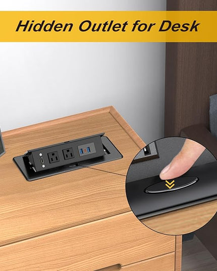 Recessed Power Strip, HDMI Pop Up Power Cover Box Desktop Socket with PD 20W USB C Charging Ports, Stainless Steel Receptacle Outlet for Conference Room Countertop (Black)