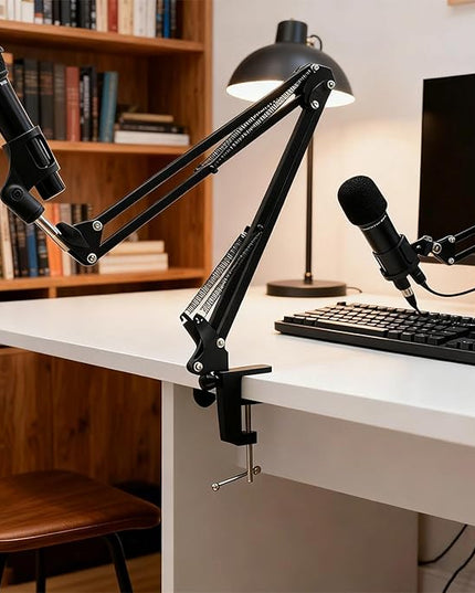2pcs Heavy-Duty Metal Desk Clamp, Table Mount Mic Stand Holder Bracket C Clip for Microphone Suspension Boom Sissor Arm Fits Up to 2.14"/5.4cm Descktop Thicknesses (Black)
