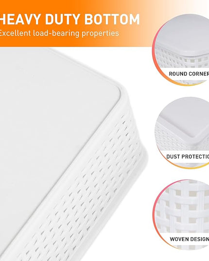 Plastic Storage Baskets With Lid, Storage Bins for Organizing, Stackable Decorative Containers for Shelves Drawers Desktop Closet Playroom Classroom Office, 10 Pack-White