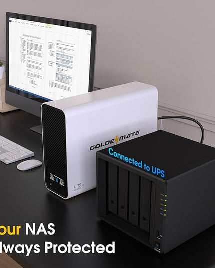 GOLDENMATE 1000VA/600W Lithium UPS Battery Backup and Surge Protector, Sinewave UPS System with LiFePO4 Battery(153.6 Wh), 2025 Upgraded Pro Ver. with Communication Port, 8 Outlets, LCD Display, White