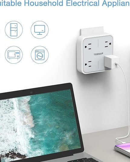 Multi Plug Outlet Splitter, TESSAN Widely Spaced Outlet Extender with 4 AC, Wall Plug Expander Surge Protector for Home, Office, Dorm Essentials