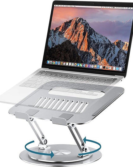 Lifelong Adjustable Laptop Stand with 360° Rotating Base, Ergonomic Computer Stand for Desk, Foldable & Portable Laptop Riser Holder Fits All MacBook, Laptops 10-16 Inches, Silver