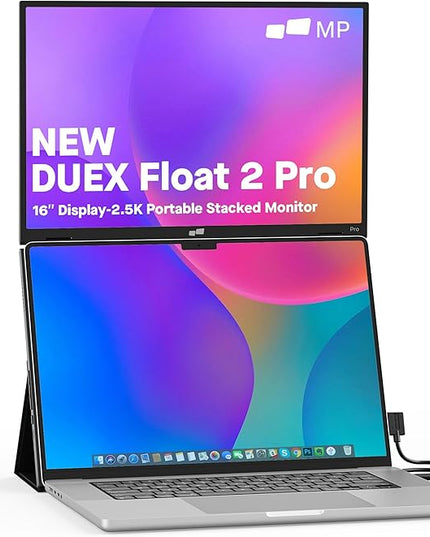 New Mobile Pixels Duex Float 2.0 Pro 2.5 K Portable Monitor, 16" Laptop Screen Extender (Built-in Kickstand), USB C/HDMI Stacked Monitor Extender with Dual Speakers, Windows, MacOS, Switch, Android