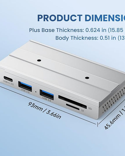 EJAY 5-in-1 Magnetic USB 3.0 Hub with SD/TF Card Reader, 2 USB-A + 1 USB-C Ports, Includes Sliding Rail, Screws & Sticky Pads for MacBook Laptop PC Silver