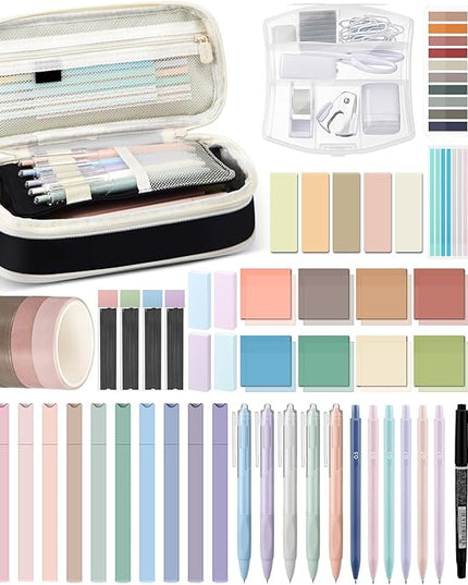 Sinload 60 Pcs Aesthetic Book Annotation Kit School Supplies Cute Pencil Case 12 Highlighter 5 Gel Pen 6 Mechanical Pencil 5 Magnetic Bookmark 1220 Pcs Sticky Note Tab Student Stationary(Black)